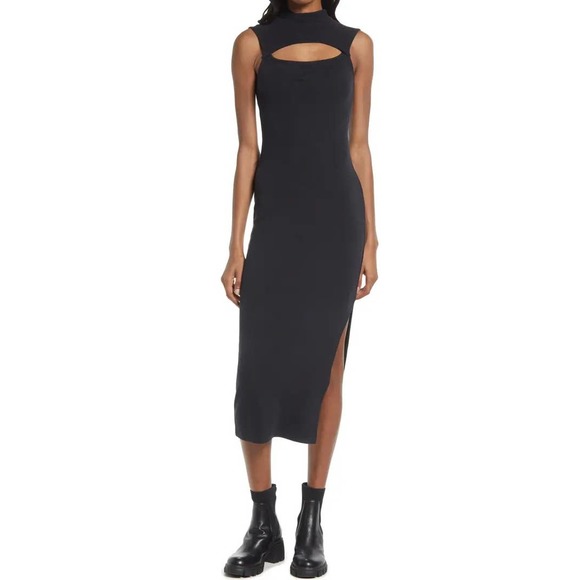 All Saints Dresses & Skirts - All Saints Kiki Solid Black Sleeveless Cut Out Slit Body-con Midi Dress 0 NWT